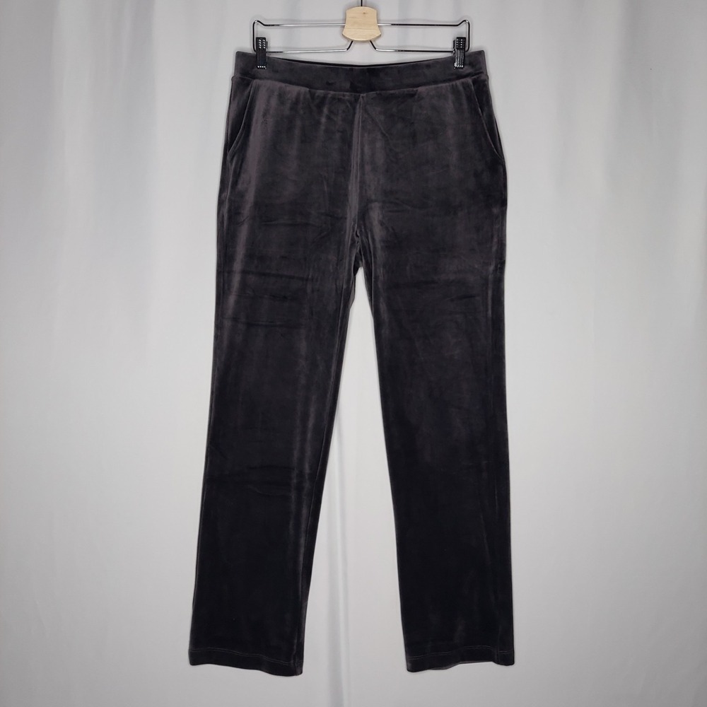 Chicos Zenergy Velour Pants Womens Medium 8/10‎ Gray Stretch Pocket Pull-on